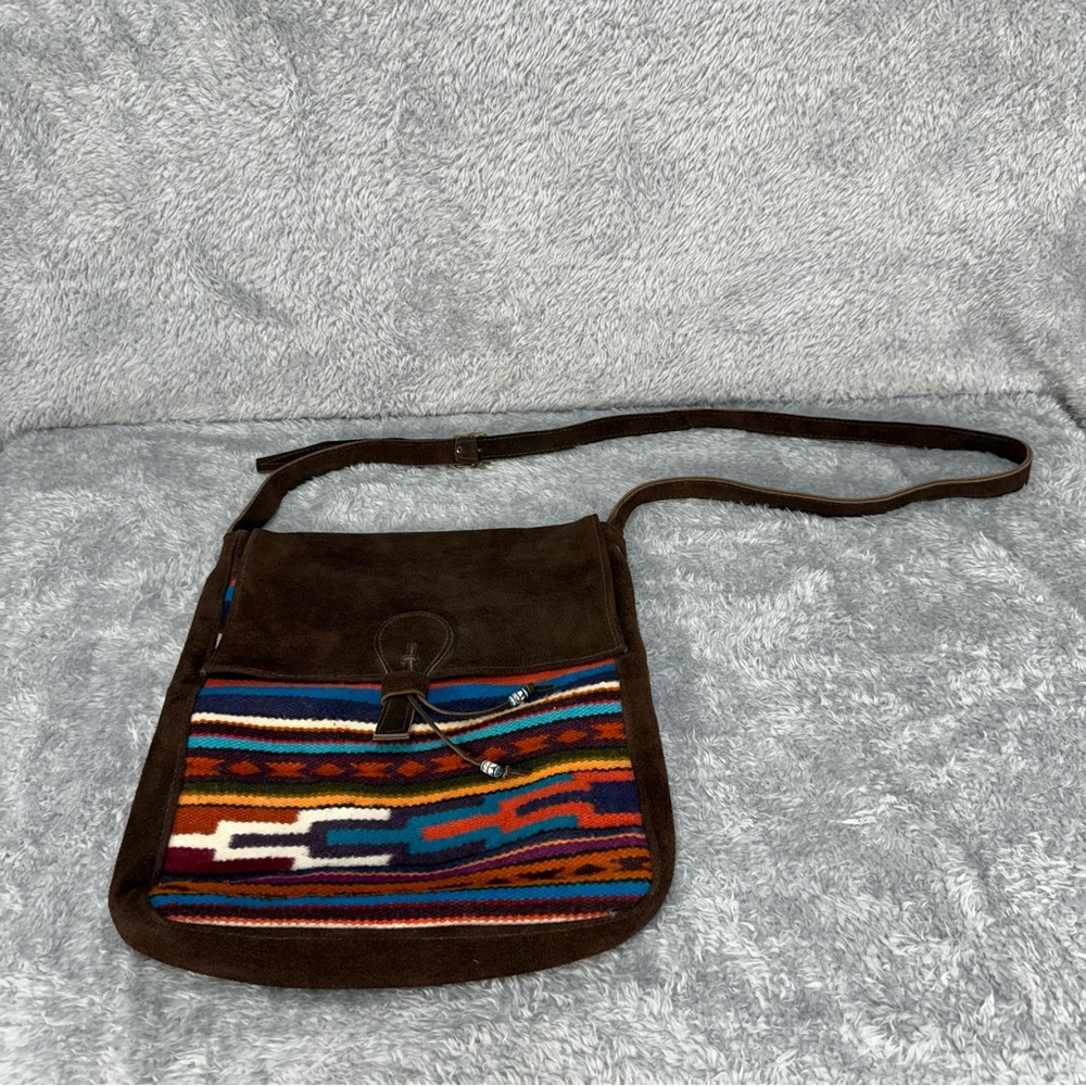 Malky Ecuador Woven Wool Brown Suede Leather Shoulder Crossbody Bag